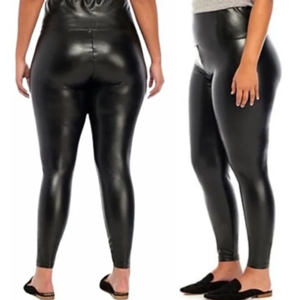 Fourteenth Place Faux Leather Leggings Womens Plus 1X Black Pull On High Rise